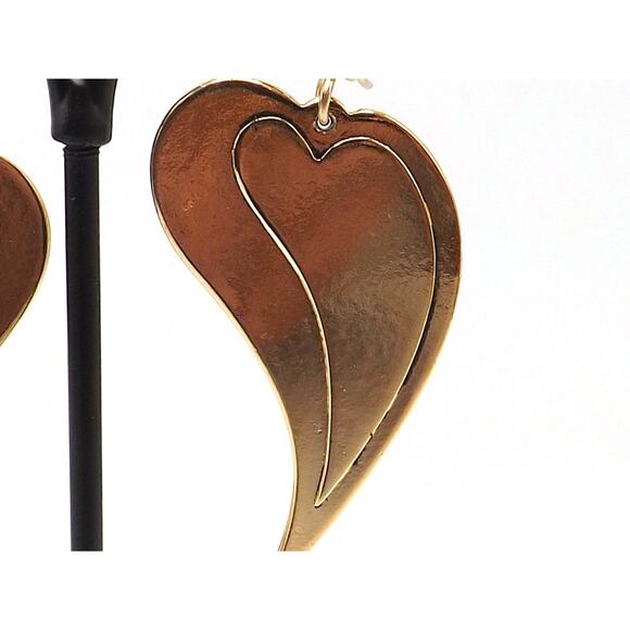 Laurel Burch Large Heart Earrings, Gold Plated, 1980s Vintage Jewelry - Picture 8 of 10